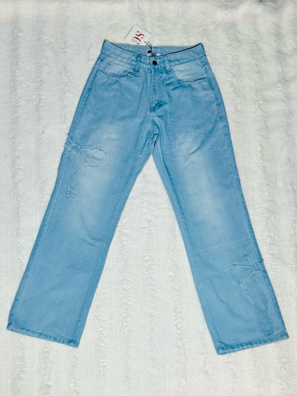 Light Blue Women’s Straight-Leg Jeans with Accent Bows